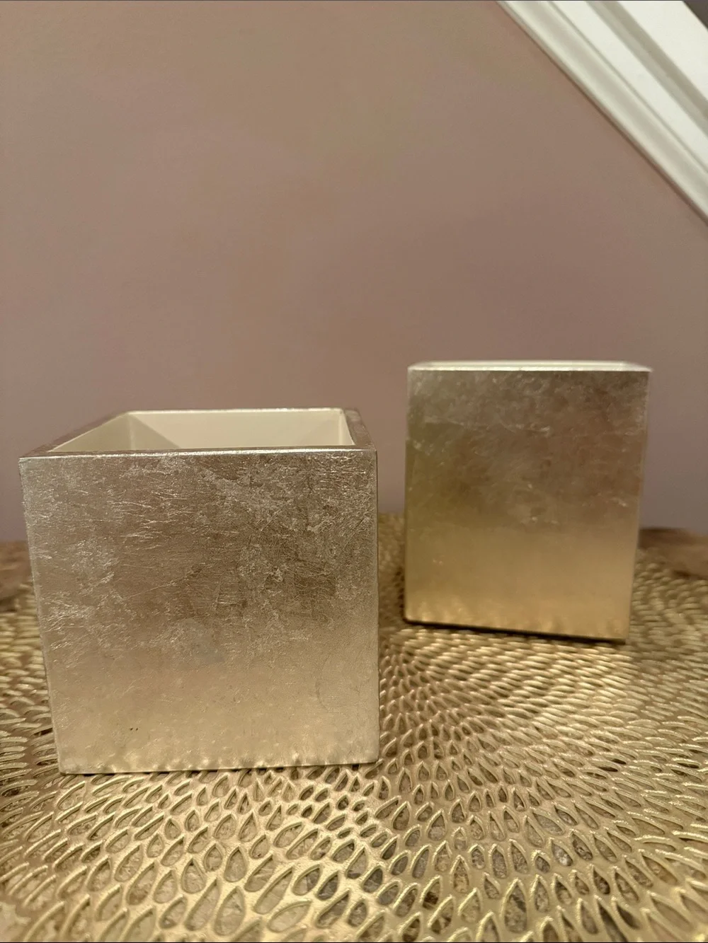 West Elm Lacquer Metallic Silver Accessory  Cup, Set of 2